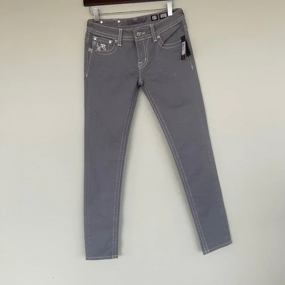 NWT Miss Me Jeans Skinny Grey JP611052 Women's Size 27 Embellished Pockets